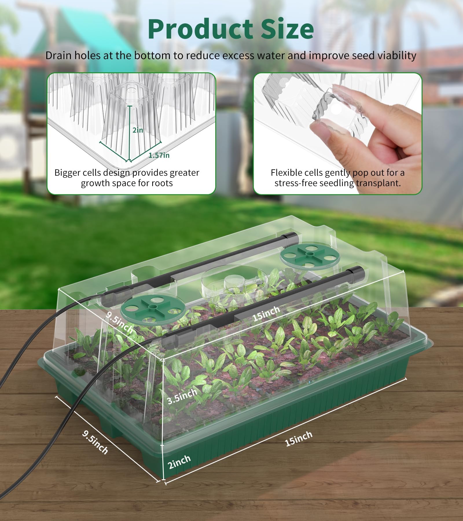 Bandeja de inicio de semillas, 80 celdas, bandejas de inicio de plántulas con luz de crecimiento y cúpula de humedad, kit de germinación de semillas reutilizable para jardinería en interiores