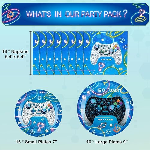 Miniatura 2 de WERNNSAI Blue Video Game Party Plates and Napkins - 48 PCS Gamer Theme Party Supplies Boys Gaming Birthday Party Decorations Dinner Dessert Plates