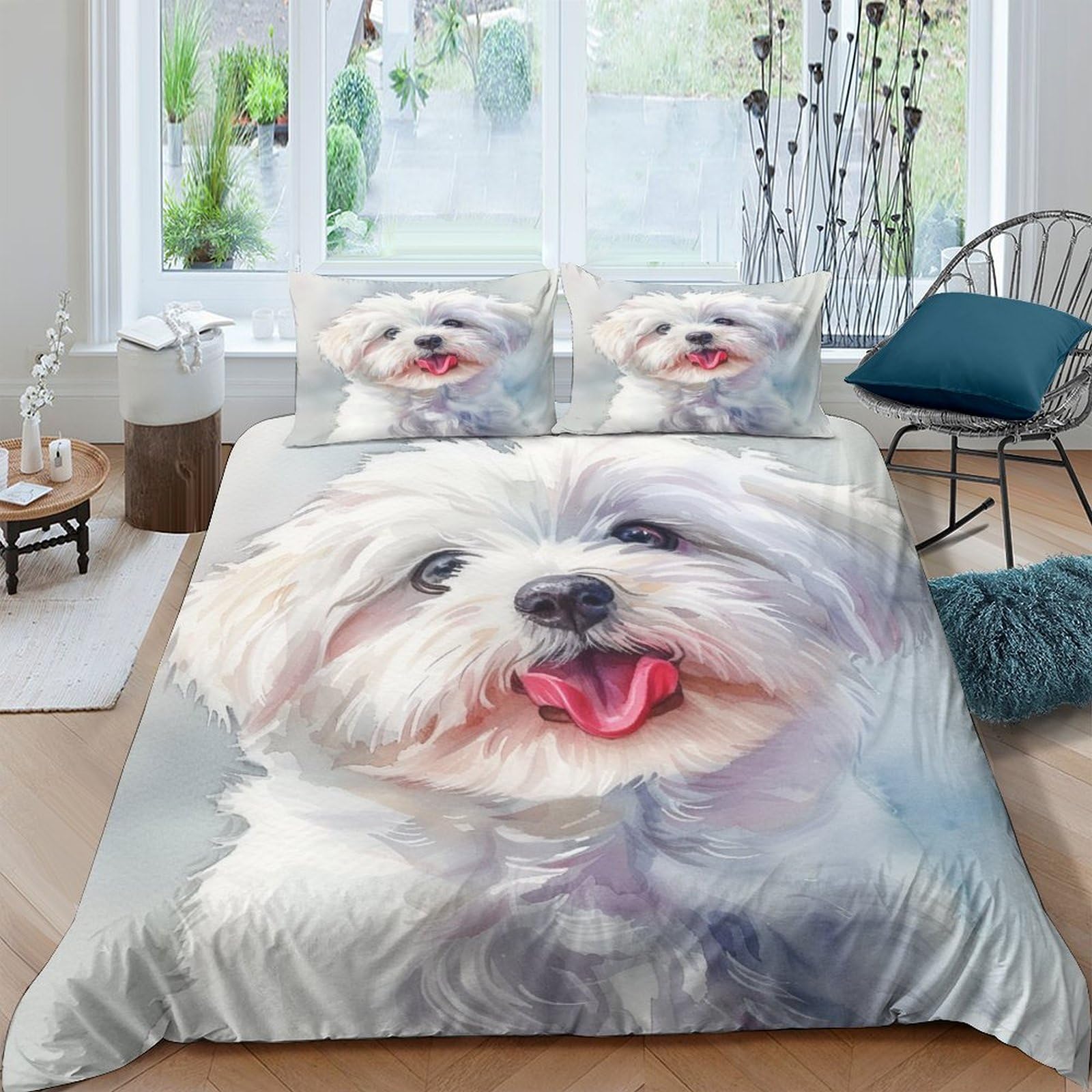 Maltese Dog Quilt Cover 3D Print Winter Soft Duvet Cover Bedding Comforter Cover Microfiber with Zipper Closure Apply to Kids Youth 3 Piece Set Room Decor Soft And Comfortable Double（200x200cm）