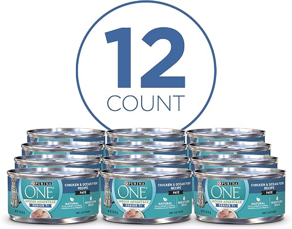 Purina ONE Grain Free, Natural Senior Pate Wet Cat Food, Vibrant Maturity 7+ Chicken & Ocean Whitefish Recipe - (12) 3 oz. Pull-Top Cans
