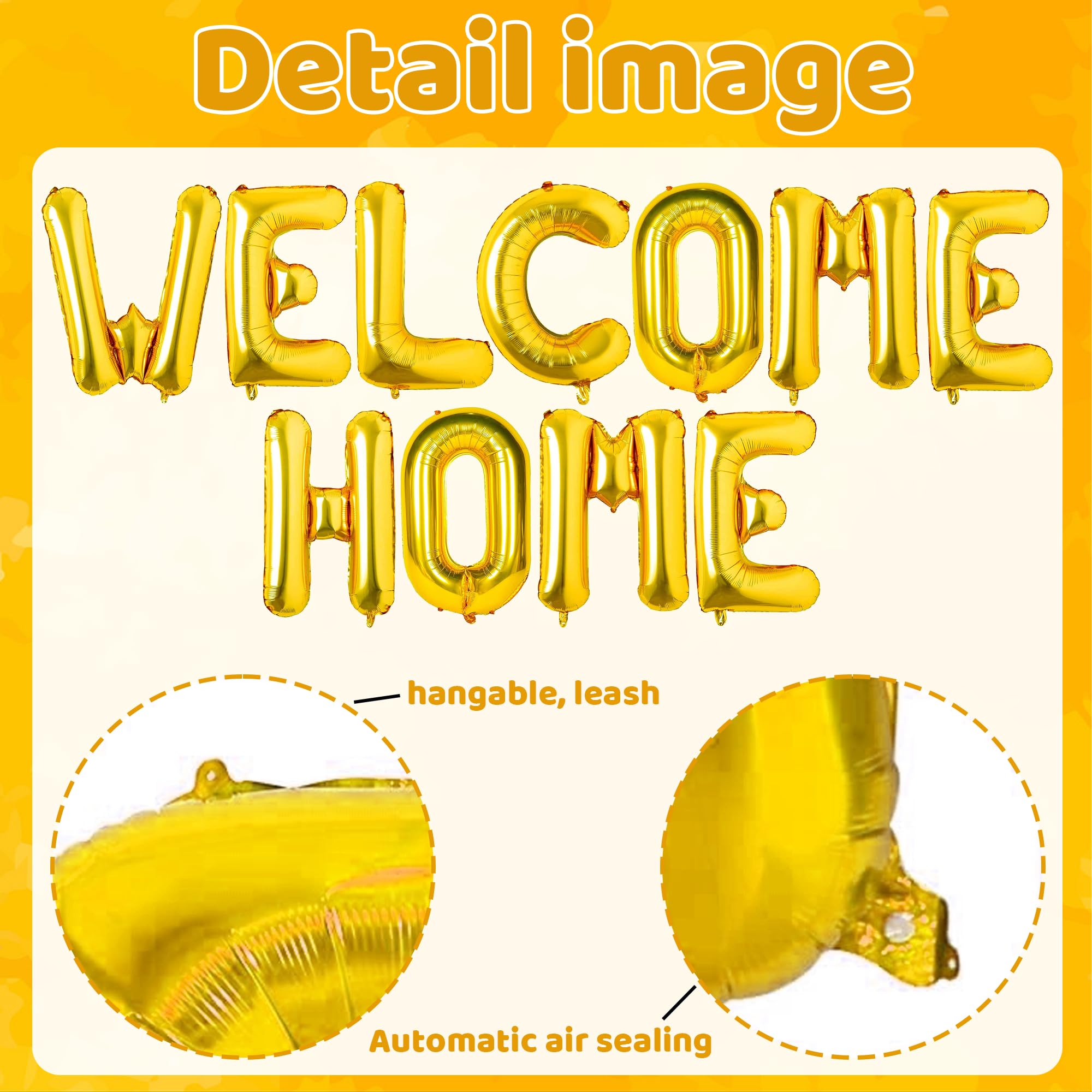 FeteDecor Welcome Home Banner - Baby Decorations Letter Banner Gold Foil Heart Foil Balloons, Medium - Image 4