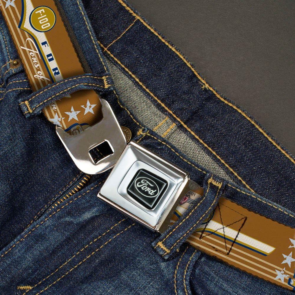 Ford Emblem Seatbelt Belt - Vintage Ford FORD F-100-TONS OF FUN Tans/Navy X-LARGE Webbing image 2