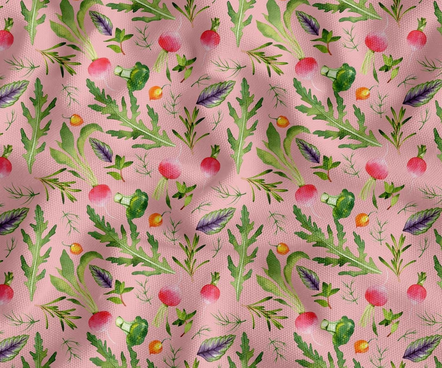 Soimoi Rayon Pink Fabric - by The Yard - 56 Inch Wide - Leaves, Turnip & Broccoli Vegetable Harvest Material - Fresh and Nutrient-Rich Patterns for Kitchen Decor Printed Fabric
