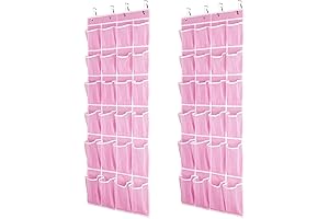 24-Pockets Pink Shoe Organizer Over Door