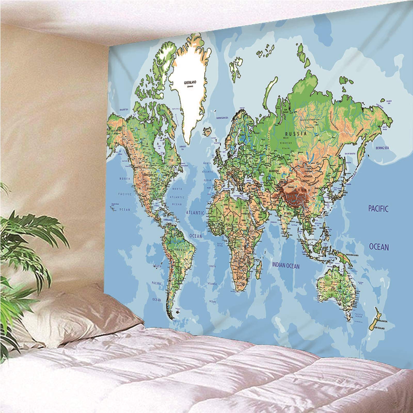 Beydodo Dywan na ścianę w stylu vintage, do salonu, mapa świata, gobelin, 300 x 260 cm