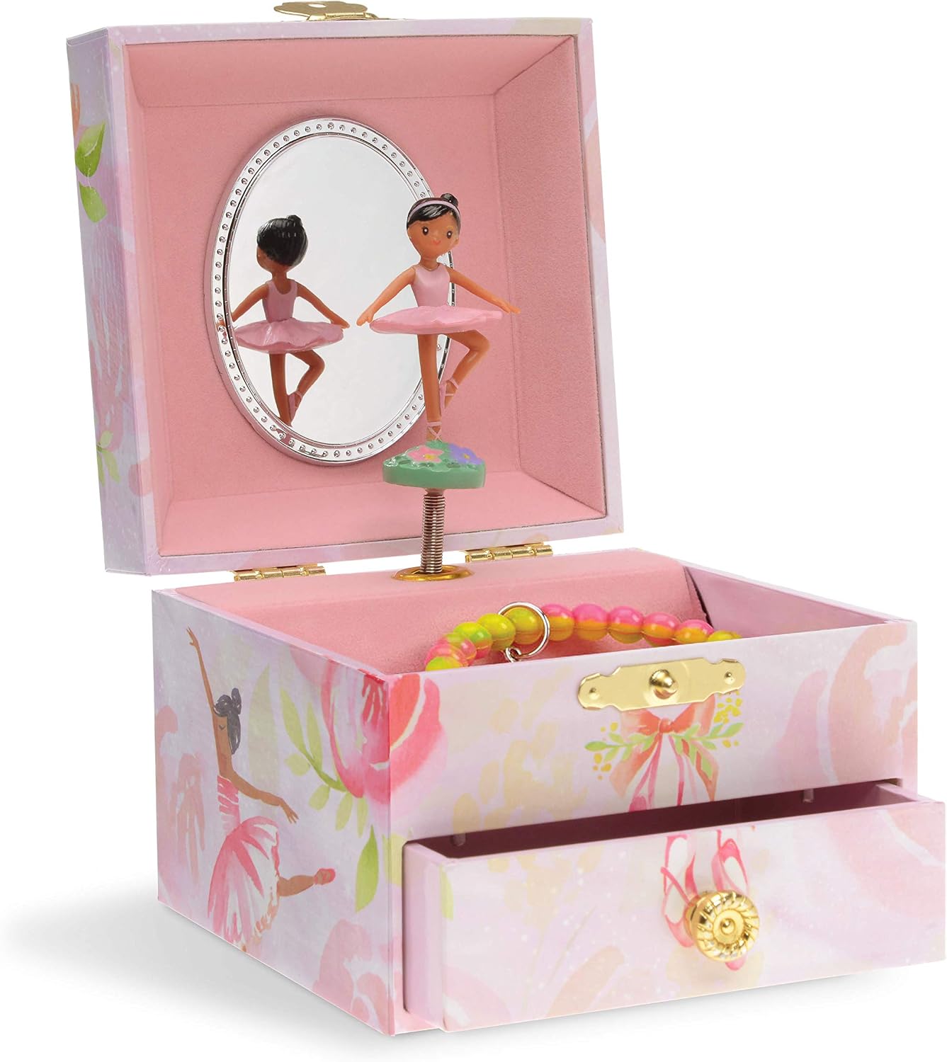 Jewelkeeper Musical Jewelry Box, Pink Rose Ballerina Design with Pullout Drawer, Swan Lake Tune