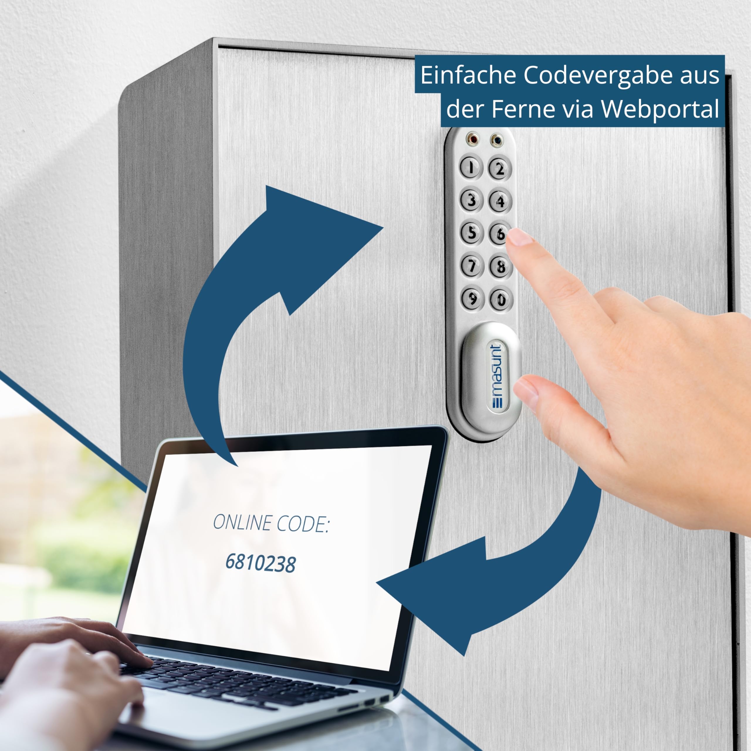 masunt Rückwurftresor 2149 aus Edelstahl – Wetterfester Schlüsselsafe mit Einwurfklappe, 3 mm Wandstärke, zeitlich beschränkbare Onlinecodes, für Schlüsselrückgabe im Außenbereich