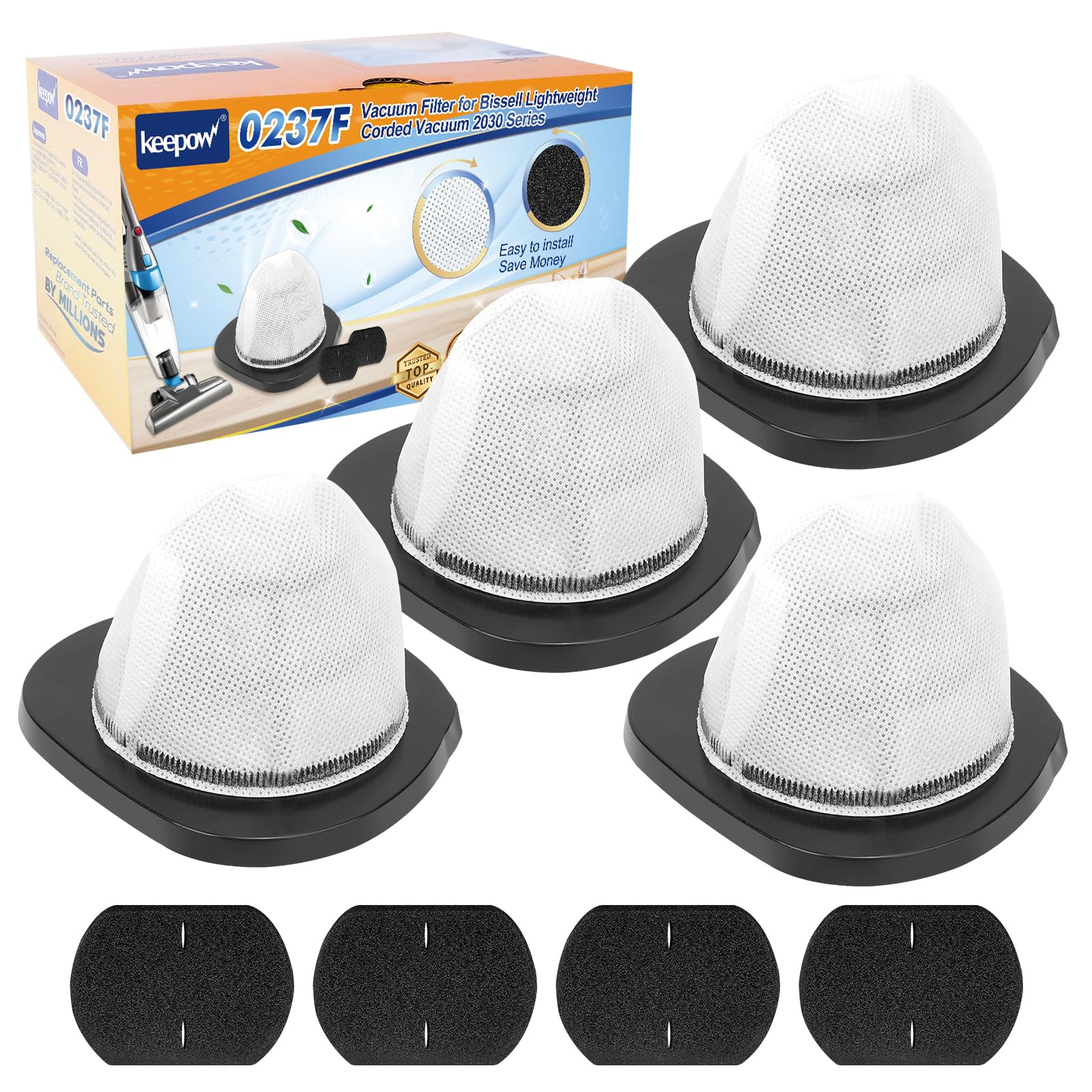KEEPOW 2030 Vacuum Filters Fit for Bissell Featherweight Vacuum 2030, 2030L, 20303, 20306, 20307, 20309, 2030H, 2030V, 2030X, 2030Z (4+4) 3ps.
