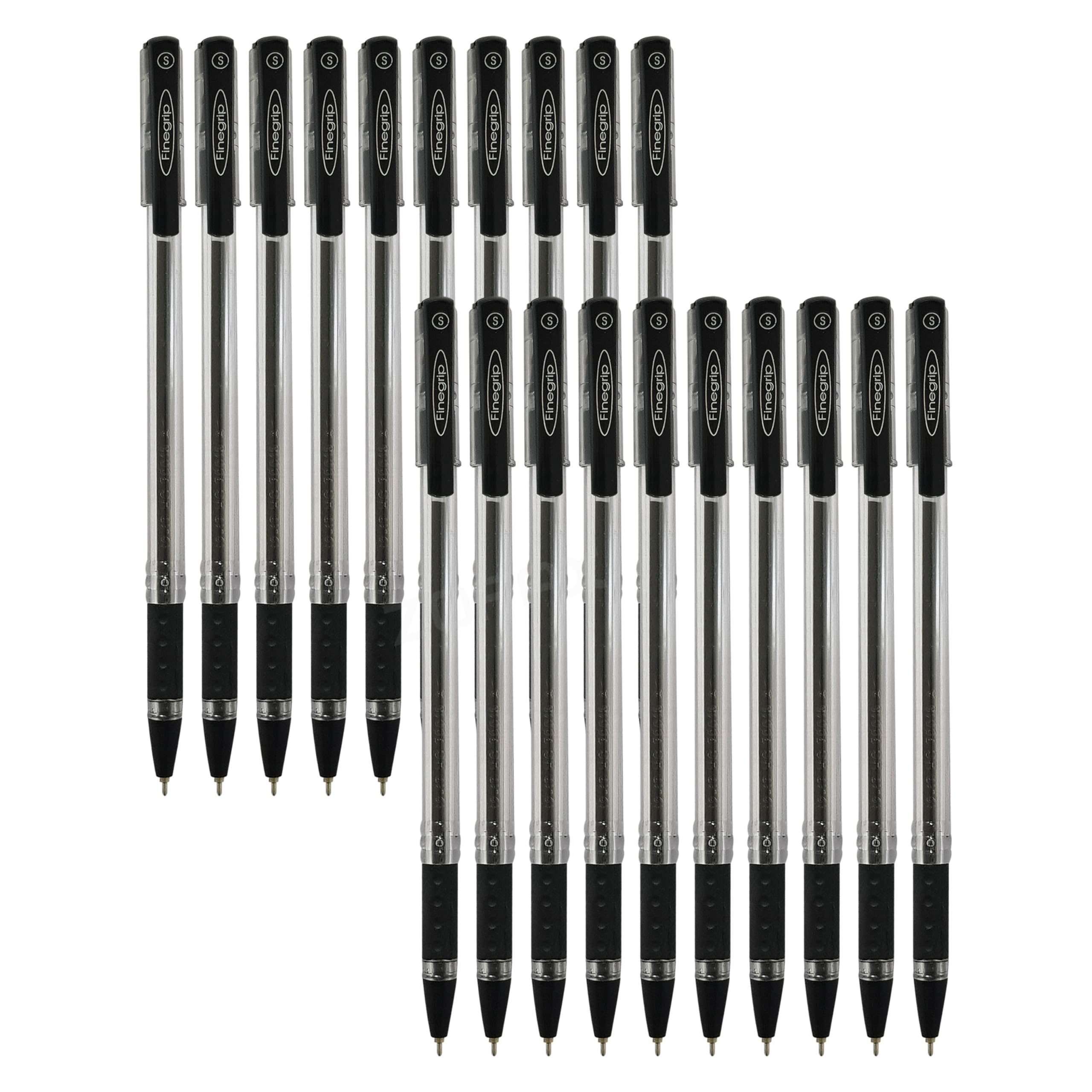 Finegrip Ballpoint Pens, BLACK, 0.7mm Fine Point, Pack of 20, Soft Grip, Smooth Writing, Perfect for School Office Home Use, iZOFAX Black Ball Pen