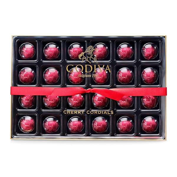 Godiva Dark Chocolate Covered Cherries Cordial Gift Box - Candy Assortment with Elegant Red Ribbon, Perfect for Valentine's Day Gift Baskets, 24 Pc