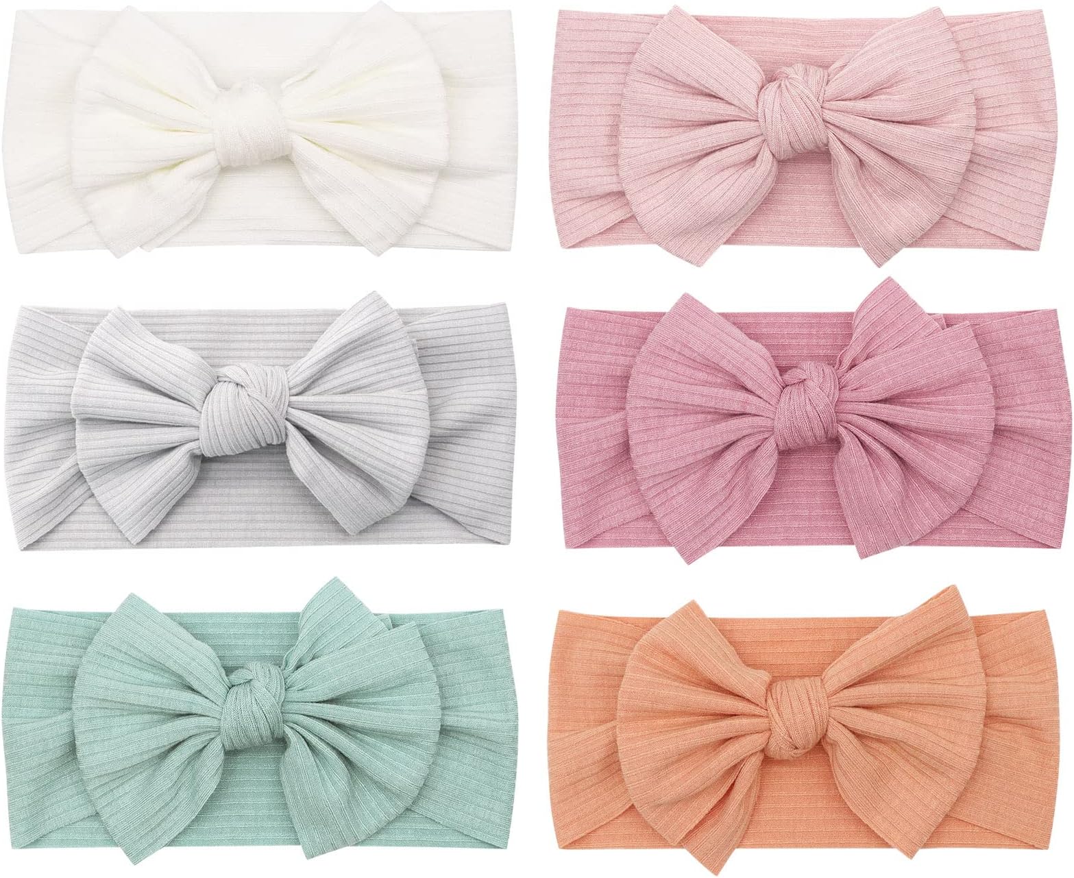 6PCS Baby Headbands Bow Knot Newborn Headband Super Soft Flexibility Nylon Hair Band with Six Colors Great for Baby Photography Props Accessories