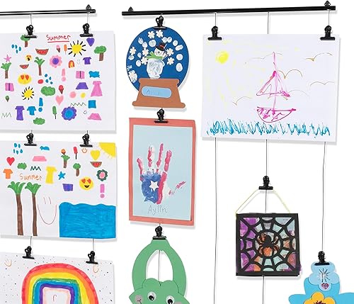 Miniatura 8 de You Have Space Paquete de 2 soportes para fotos colgantes con cuerdas de cable de metal y 40 clips magnéticos, color negro