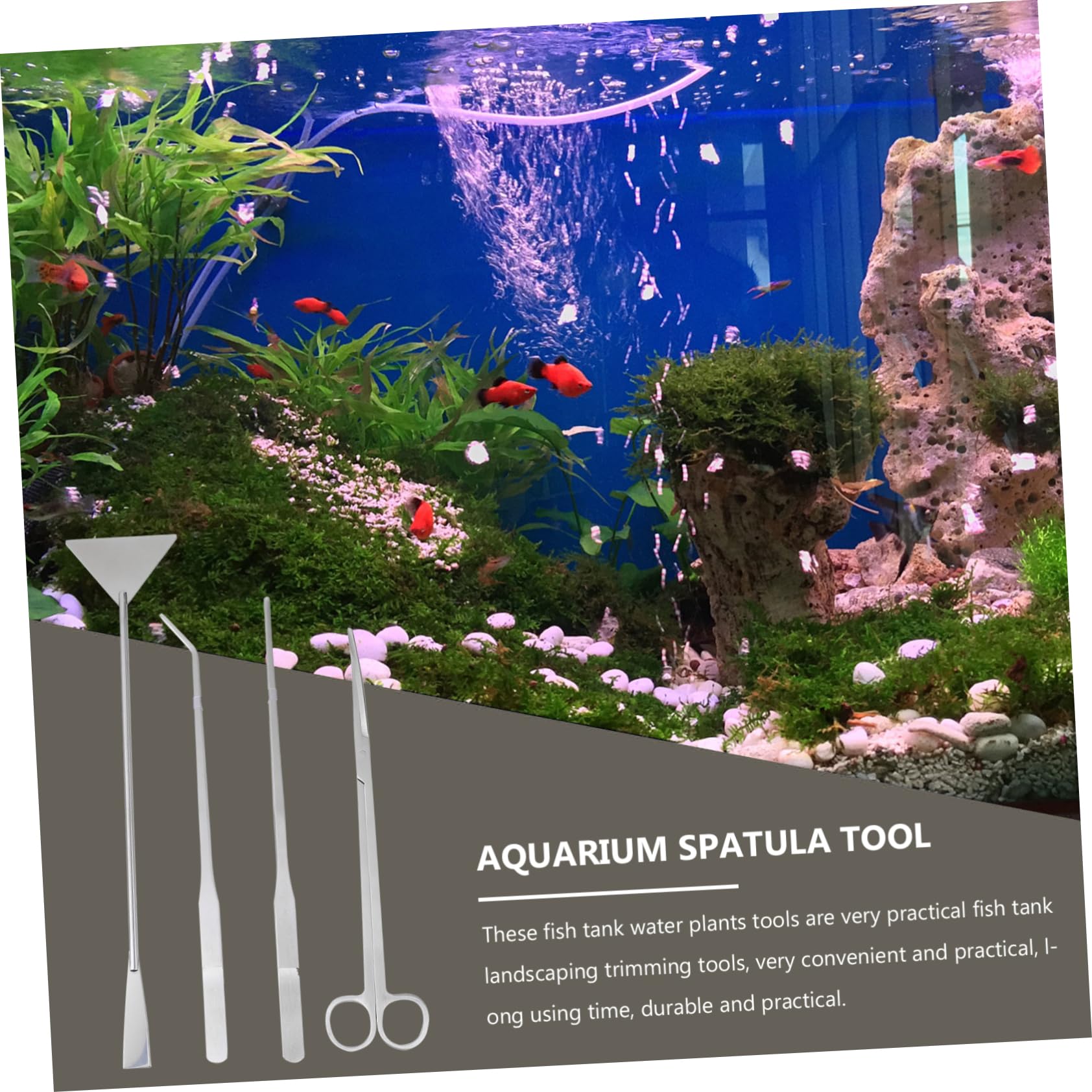 Juego de Herramientas para Plantas Acuáticas de Acuario 4 Piezas | Acero Inoxidable, Color Plata, 1 Set, para Sustrato y Grava, Mantenimiento y Retirada de Plantas Marchitas