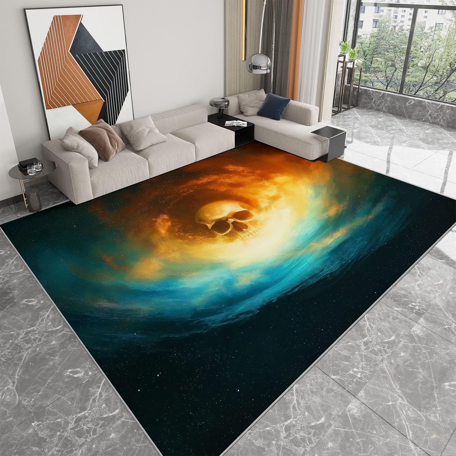 Tapis de chambre crâne ciel bleu 140x200 cm antidérapant et lavable