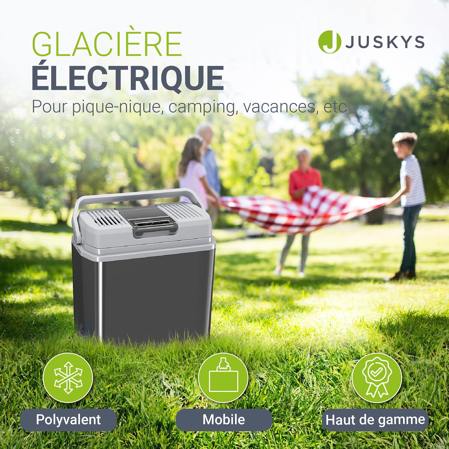 Juskys glacière électrique 24 litres 12 V / 230 V pour Voiture, Camion, Camping-Car - Mini réfrigérateur Froid et Chaud - glacière thermoélectrique - Gris