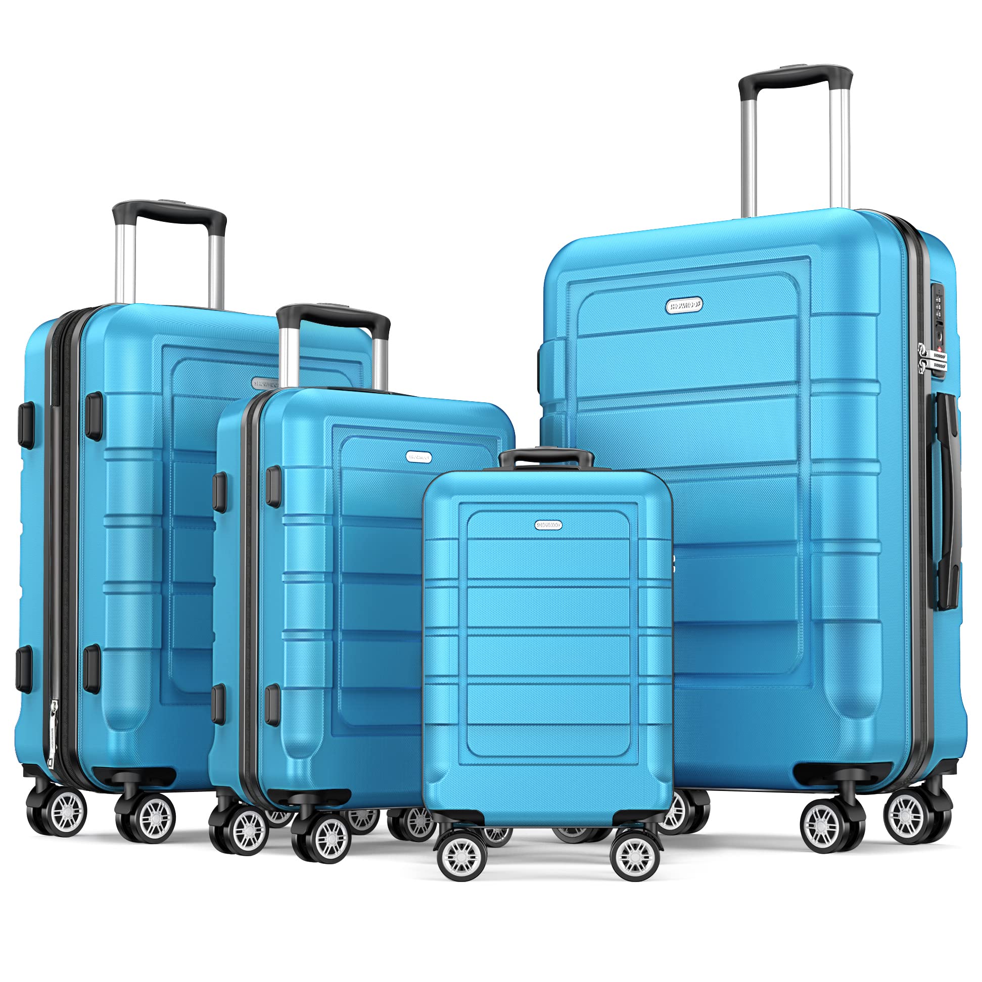 SHOWKOOLuggage Sets Expandable PC+ABS Durable Suitcase Double Wheels TSA Lock 3pcs, Family set-Sky Blue
