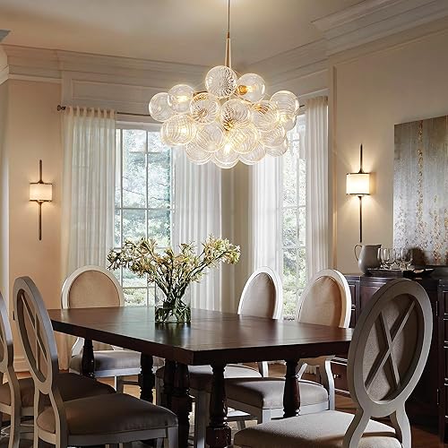 Miniatura 7 de Lámpara colgante de bola de burbujas de globo blanco y transparente, de vidrio arremolinado, 6 luces, diámetro de 24 pulgadas, de mediados de siglo