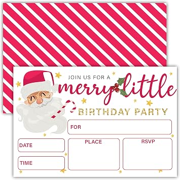 YSTEP Birthday Invitations, Christmas Party Invitation for Boys Girls, 20 Merry Little Santa Invite Cards with Envelops, Winter New Year Party Supplies-F01