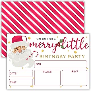 YSTEP Birthday Invitations, Christmas Party Invitation for Boys Girls, 20 Merry Little Santa Invite Cards with Envelops, Winter New Year Party Supplies-F01