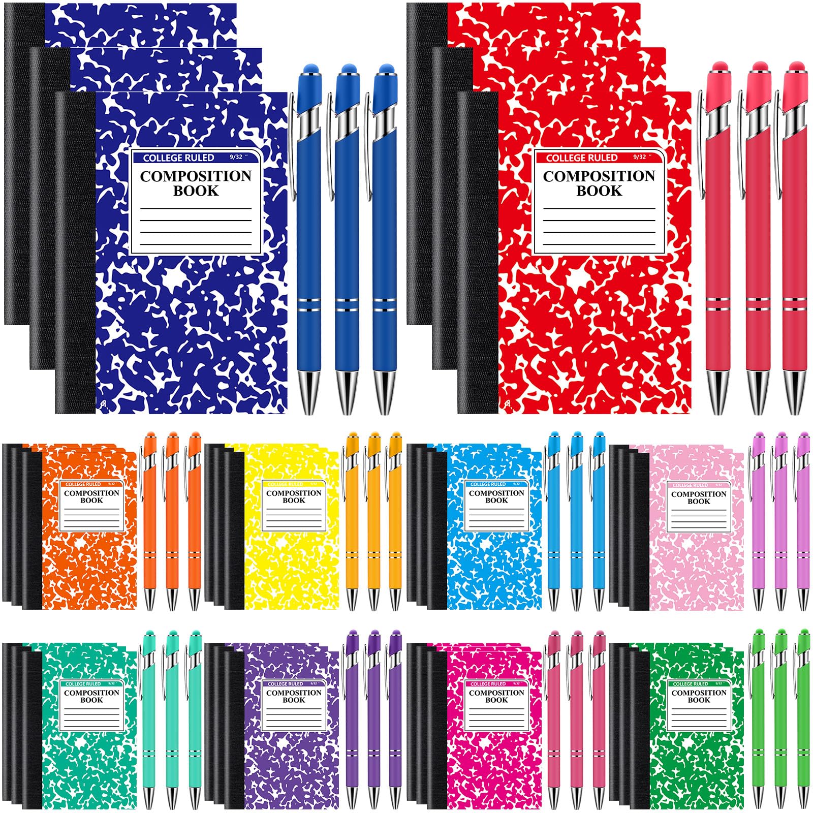Fainne 60 mini quaderni a composizione e penne a sfera retrattili, 3. Blocco note piccolo da 7,6 x 11,4 cm e penne a sfera in metallo con punta stilo per studenti, scuola, università, ufficio