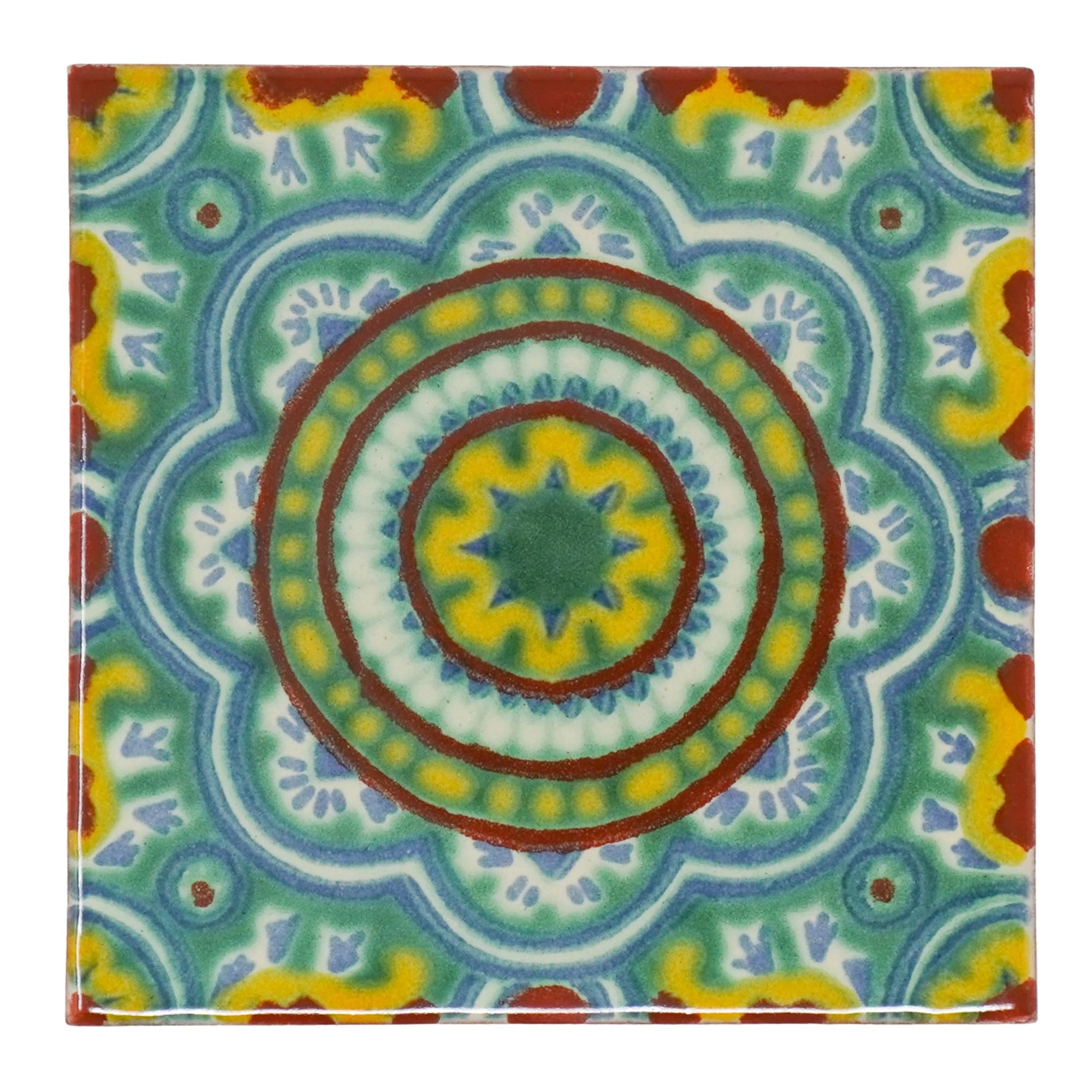 Tumia Lac Green Handmade Mexican Talavera Tile - Authentic Style Chabelita Ceramic Tiles For Crafts, Backsplashes And Home Improvement - Individual Tile