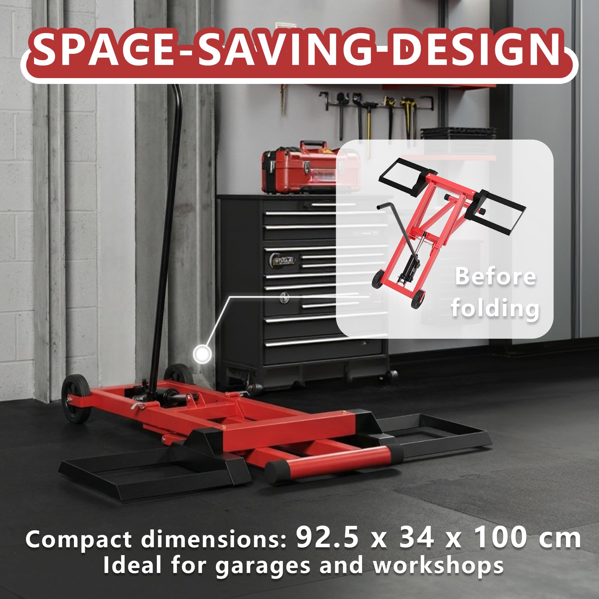 UISEBRT 3 in 1 Hydraulik-Heber, Mobile Hebebühne mit 3 verstellbare Höhen bis 65.5 cm,Quad Hebebühne mit hydraulischem Wagenheber,Motorradheber bis 227 kg für ATV, Rasenmäher, Motorräder