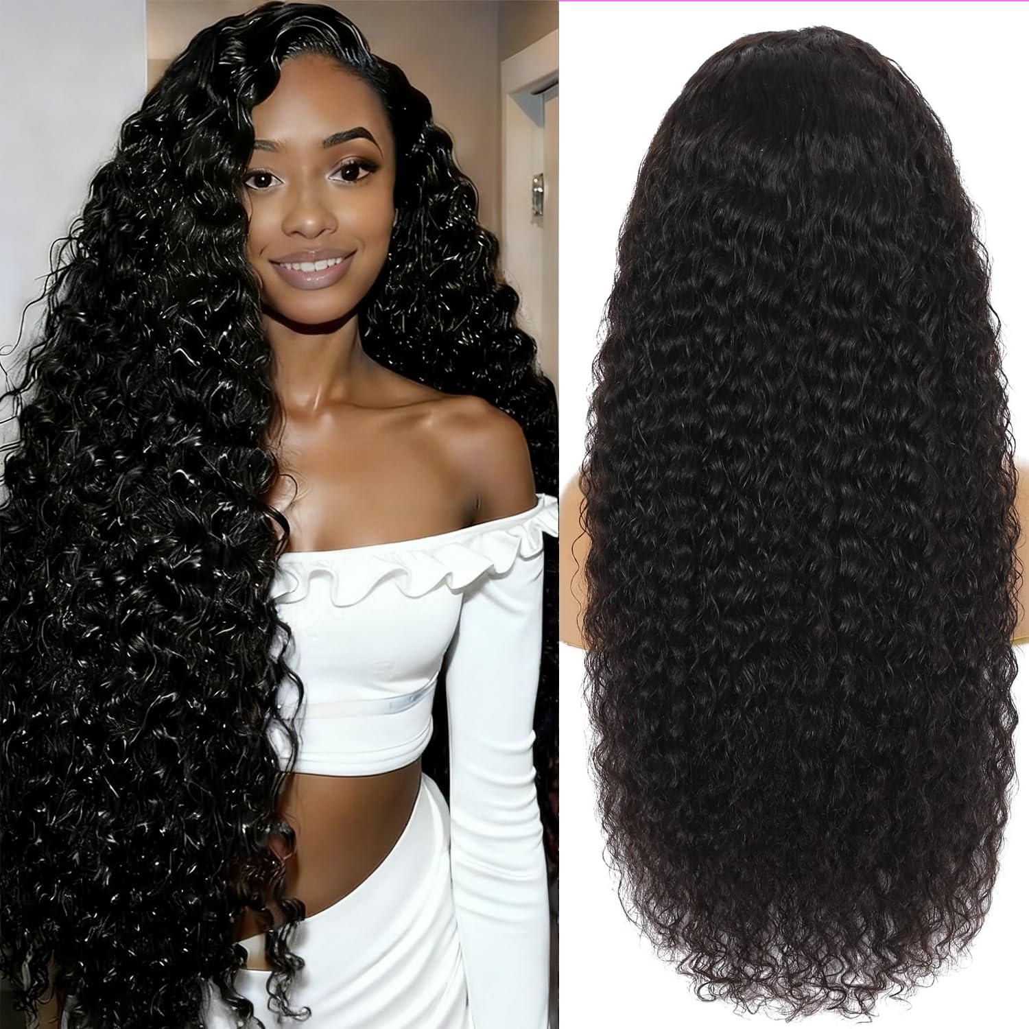 SheYard 250 Density 30 Inch Deep Wave Lace Front Wigs Human Hair 13x6 HD Transparent Lace Front Wig Pre Plucked Wet and Wavy Wig Glueless Curly Human