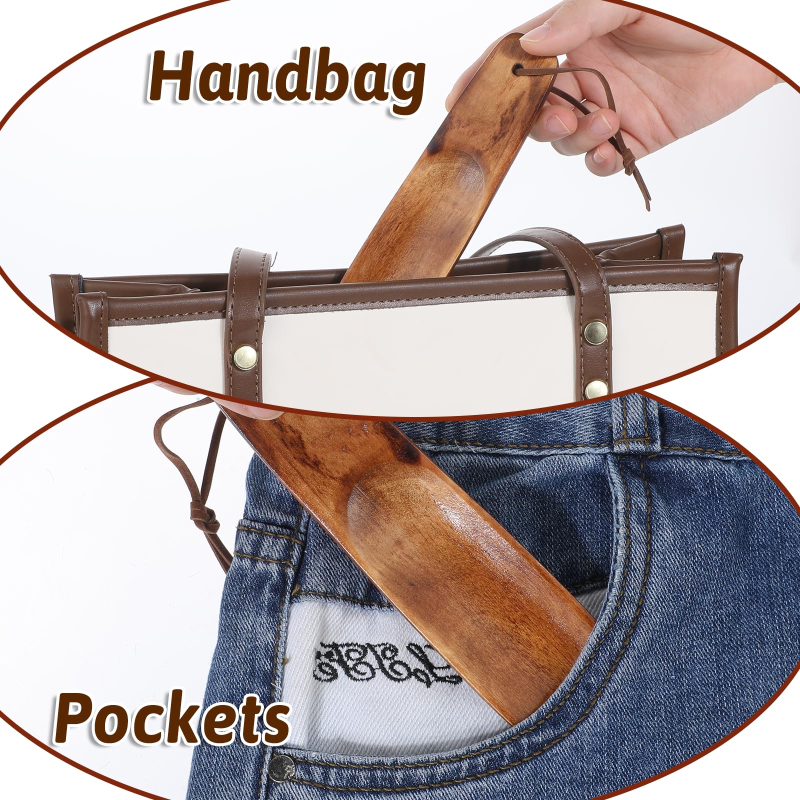 Calzador de madera pequeño, calzador de zapatos pequeño, color marrón, de madera, pequeño zapatero, cuerno para zapatos, ayuda para zapatos con cuerda colgante para hombres y mujeres embarazadas (15,5
