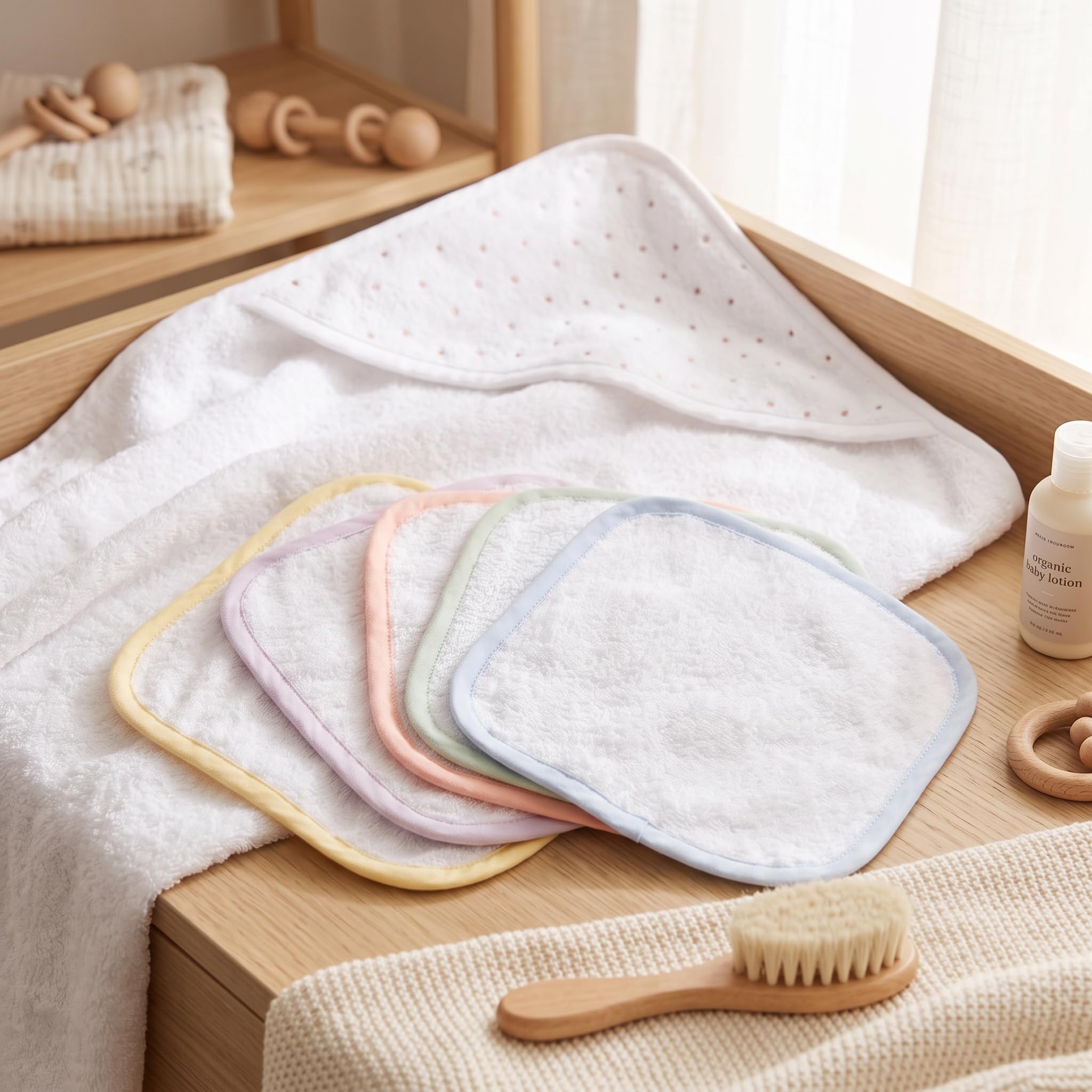 Country Village Baby Hooded Towel with 5 Washcloths – Soft & Absorbent Terry Cotton Set for Newborns (0-12 Months), Boys & Girls-image-27