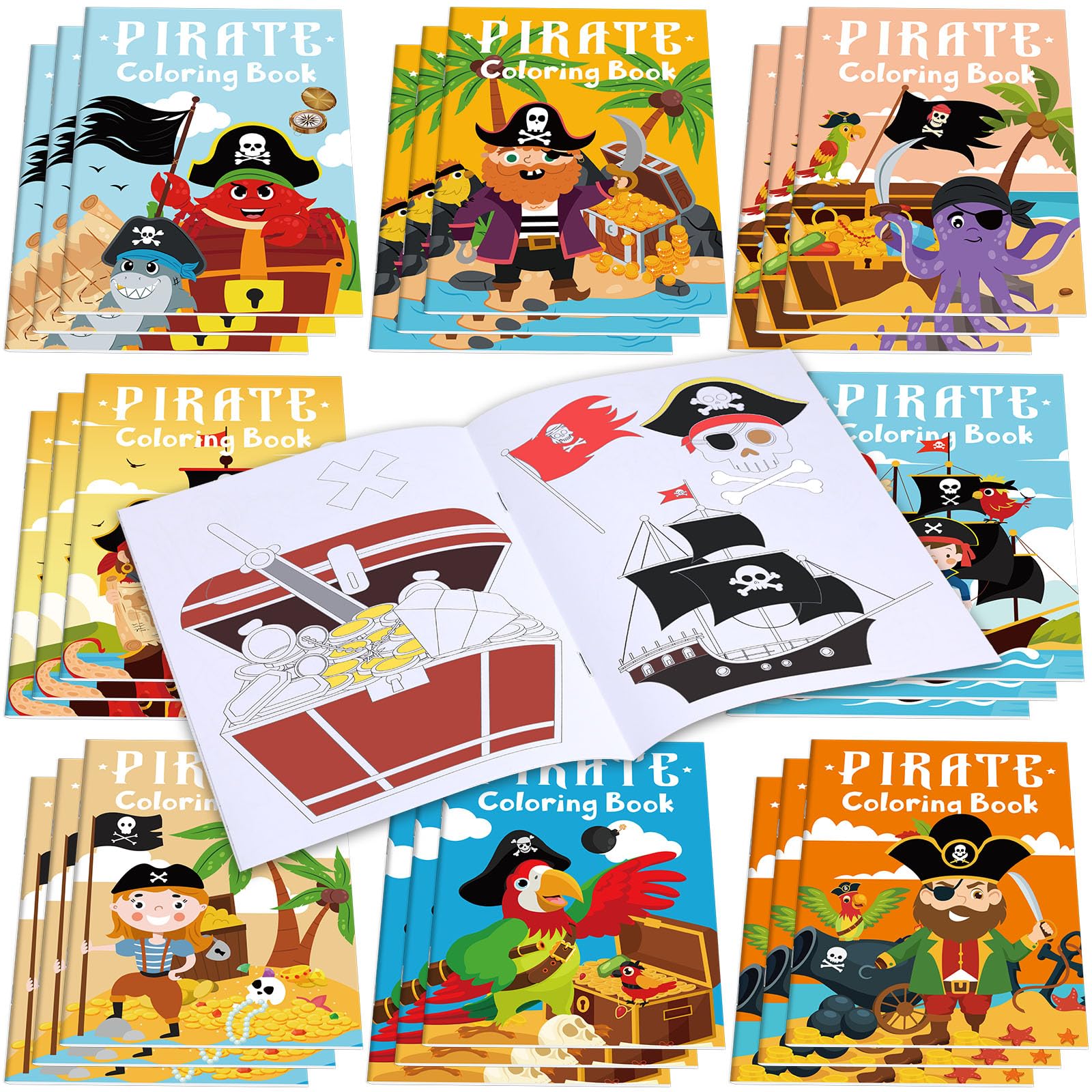 Faccito 24 Pcs Mini Pirate Coloring Books Bulk Pirates Parrot Painting Book Small Color Drawing Booklets DIY Drawing Activity Book Nautical Theme