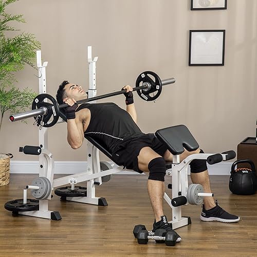 Miniatura 2 de Soozier Banco de pesas ajustable con estante para sentadillas, almohadilla de rizo de predicador, desarrollador de piernas, almacenamiento de