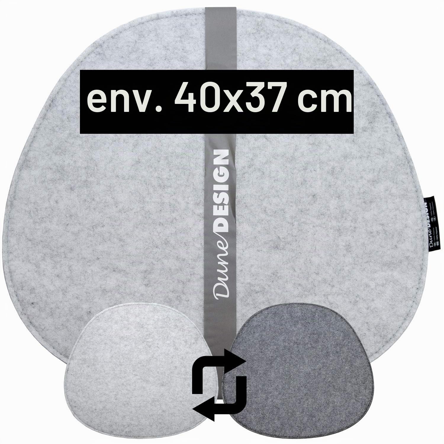 DuneDesign Lot de 4 Coussins de Chaise en Feutre - 40x37x0,8 cm- Forme Ovale et Confortable - Protection Reversible - Tissu Isolant et Résistant Nettoyage Facile - pour Intérieur et Extérieur - Gris