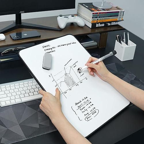 Miniatura 5 de Pizarra semanal de borrado en seco de doble cara con soporte de 16 x 12 pulgadas, lista de tareas, calendario de pizarra blanca, calendario de