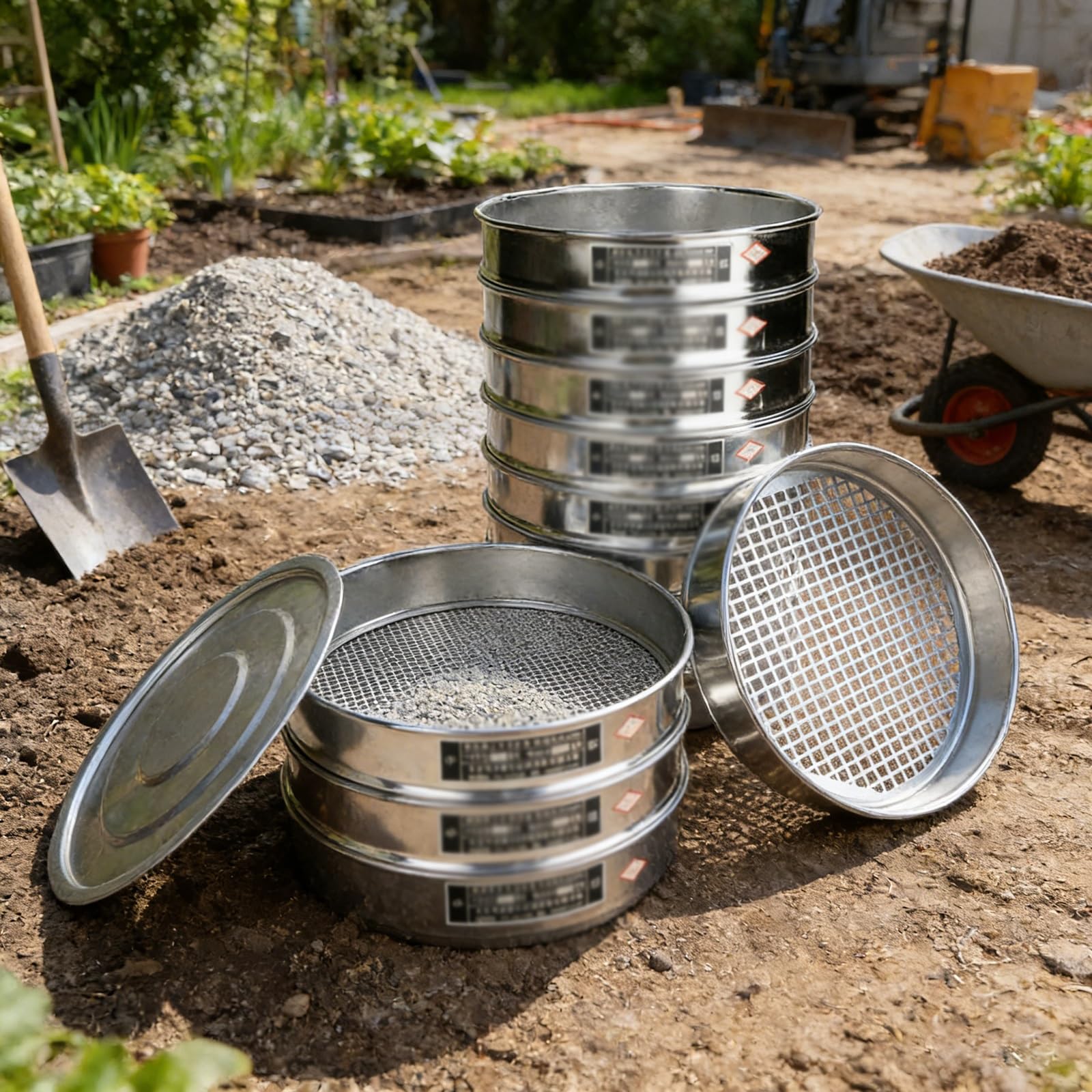 Setaccio for terreno in acciaio inossidabile – Setaccio da giardino in acciaio 304 for impieghi gravosi10 pezzi in totale, schermi a rete intercambiabili