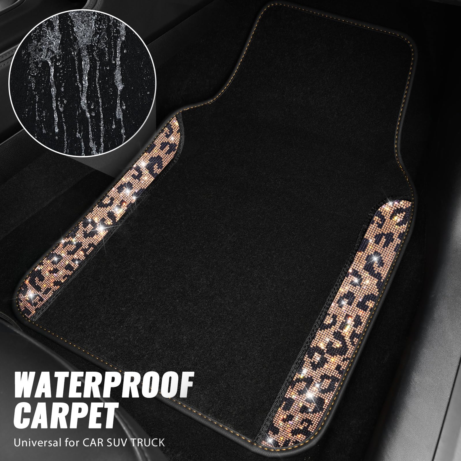 CAR PASS Bling Diamond Car Floor Mats Shining Rhinestone Carpet Sparkly Glitter Crystal with Anti-Slip PVC Heel Pad — view 3