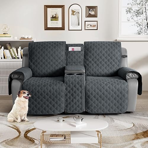 Miniatura 7 de TAOCOCO Funda reclinable 100% impermeable con consola central, funda de sofá reclinable reversible para 2 asientos con correas para las piernas,