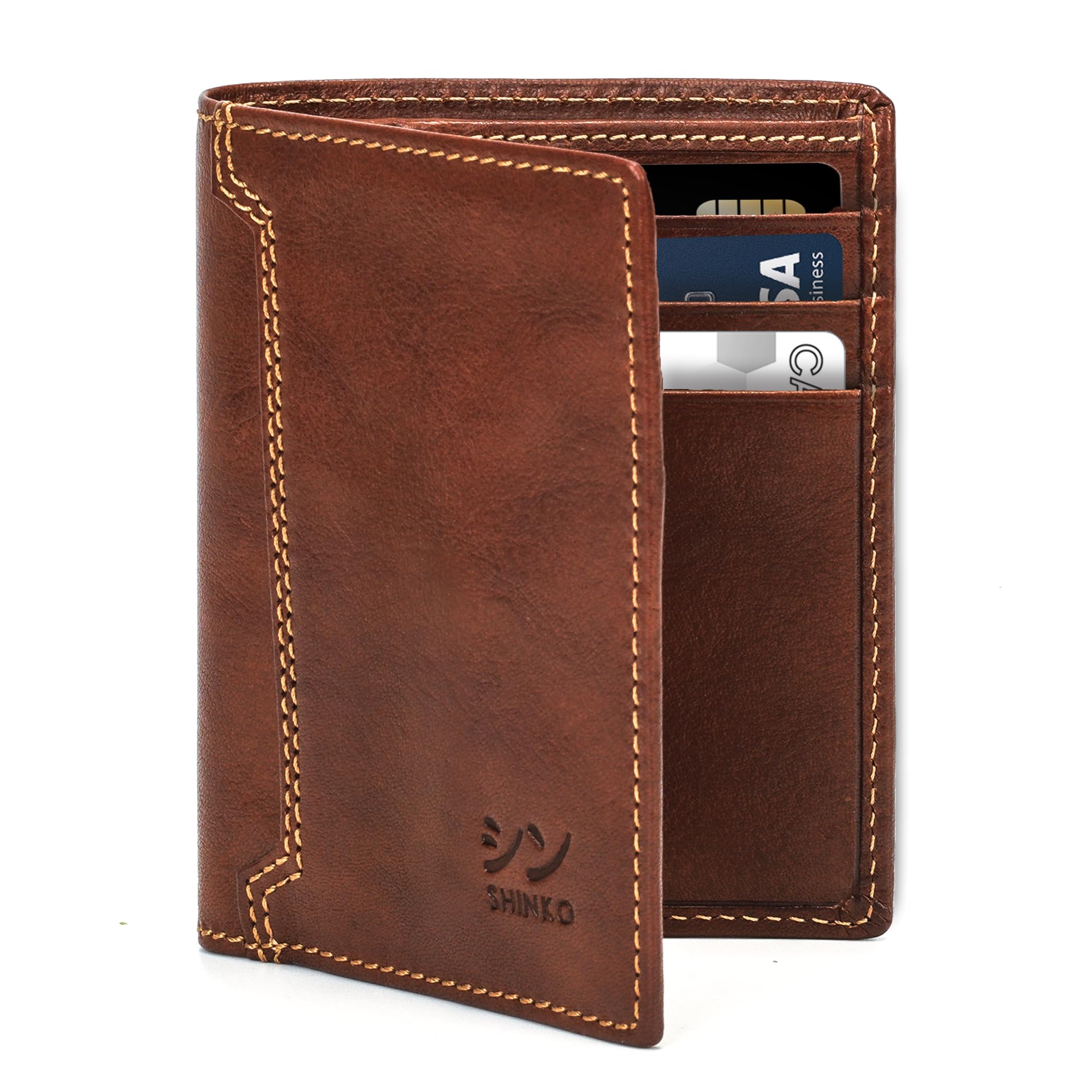 SHINKOItalian Leather Wallet for Men, RFID Blocking, Vachetta Leather Card  Holder, Bifold Men's Wallet, Safe Card Case, Men's Long Wallet Versatile - Main Image