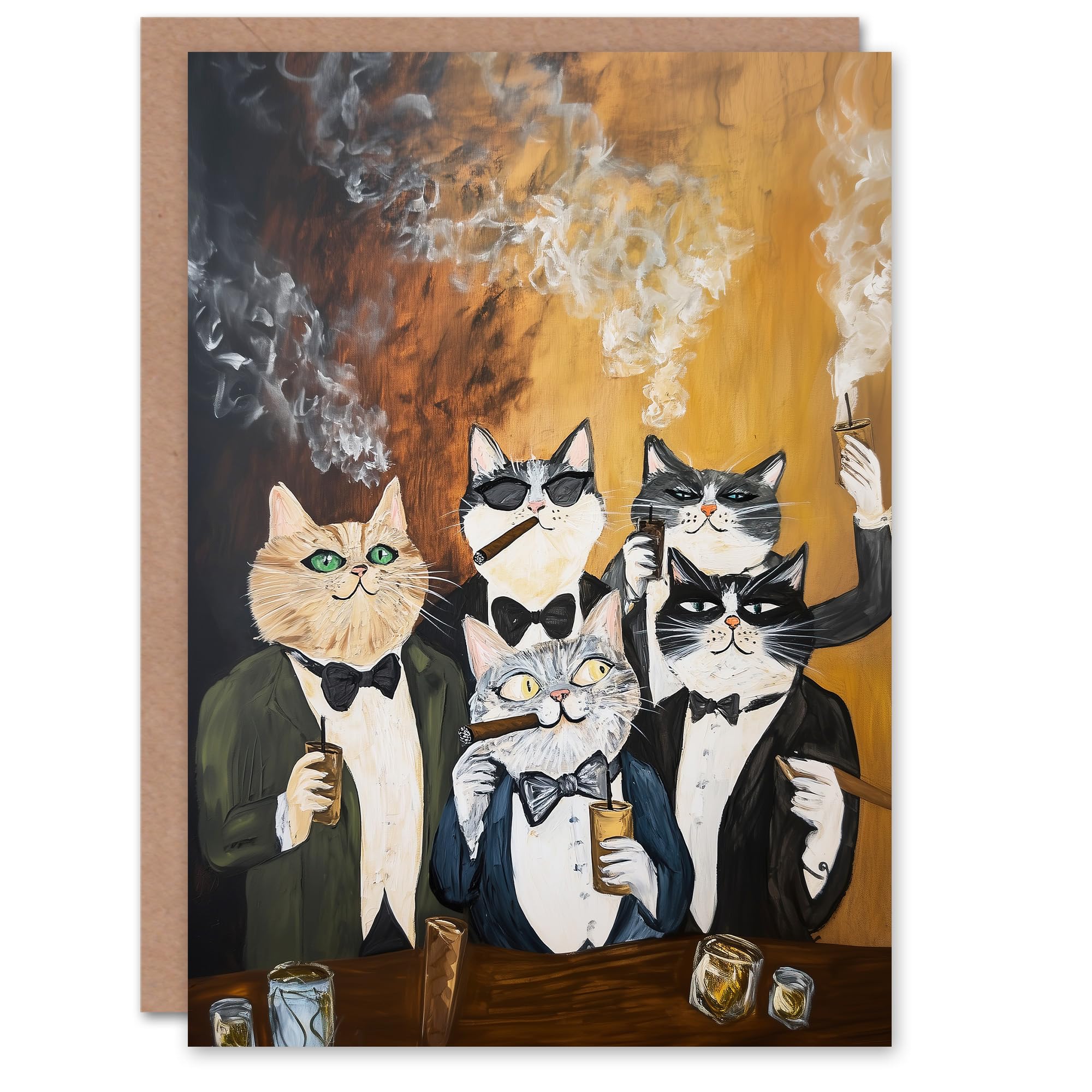 Artery8 Greeting Card - Tuxedo Cat Lover - Bachelor Party - Mustard