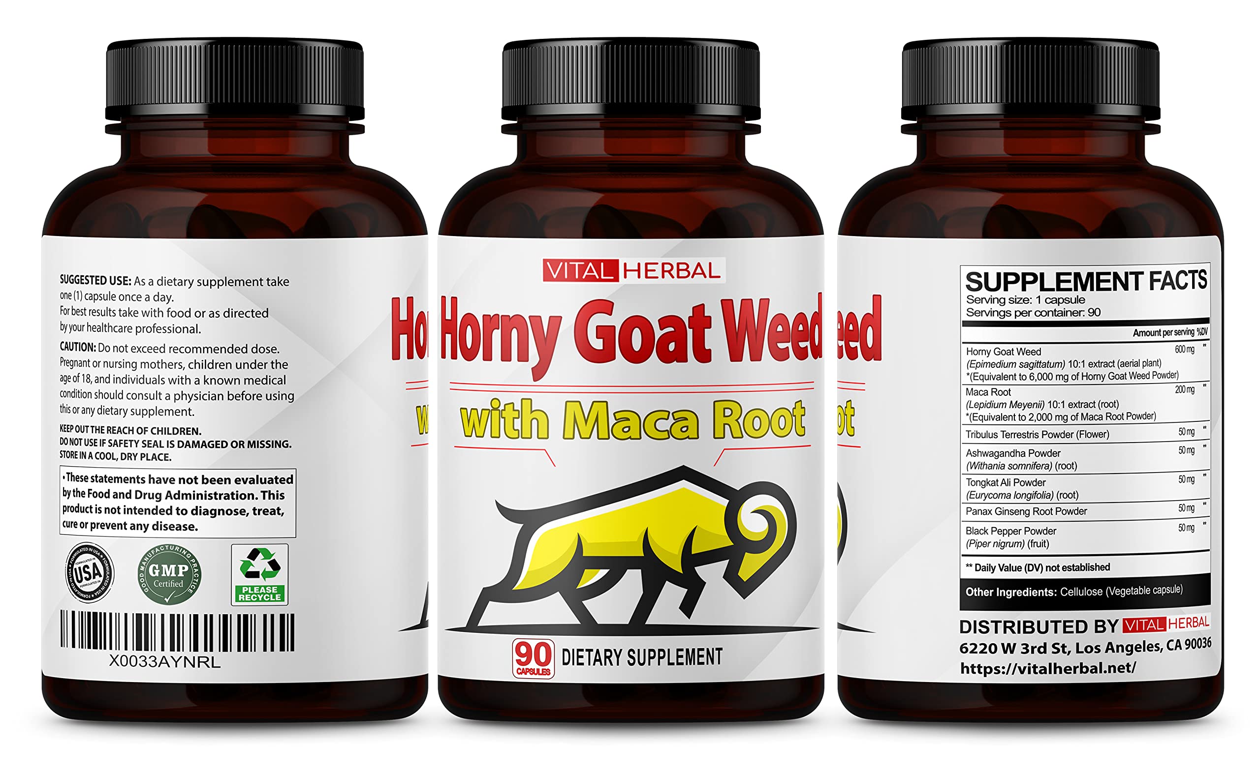 Vital Herbal Horny Goat Weed Capsules for Maximum Strength with Maca Root Tribulus Ashwagandha Tongkat Ali Panax Ginseng for Men Women, Boost Energy (90 Count (Pack of 1)) — Amazon image 5