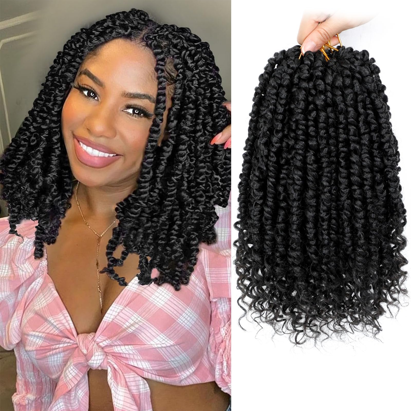 9 Pack Passion Twist Crochet Hair 10 Inch Pre-twisted Passion Twist Hair Pre Looped Boho Crochet Braids Hair for Women Girls and Kids (10Inch,1B)