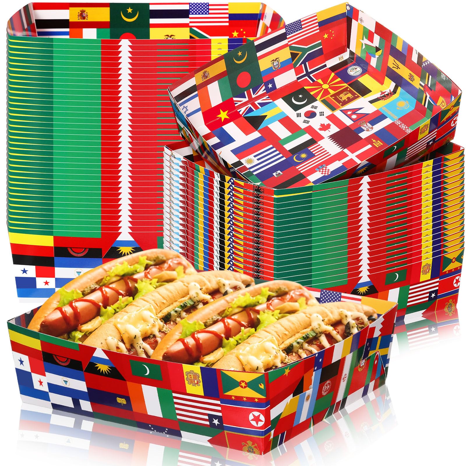 Jetec 36Pcs International Flag Party Supplies Country Flag Paper Food Trays 5 lb Nacho Boats World Flags Party Decorations for Sports Events Travel Around the Globe Friend Gathering(Mixed Flag)