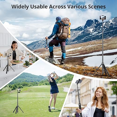 Vista 51 de SYNCWIRE Trípode de teléfono Selfie Stick de 55 pulgadas para iPhone, palo selfie de aluminio extensible todo en uno con control remoto, trípode