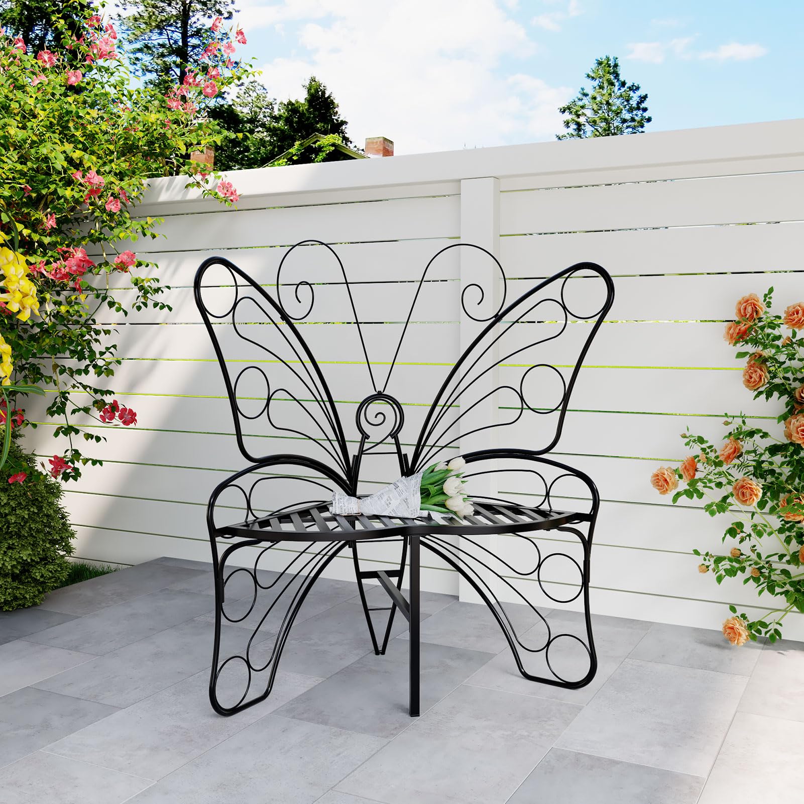 Garden Seating Mantianstar Butterfly Shaped Outdoor Bench, Black