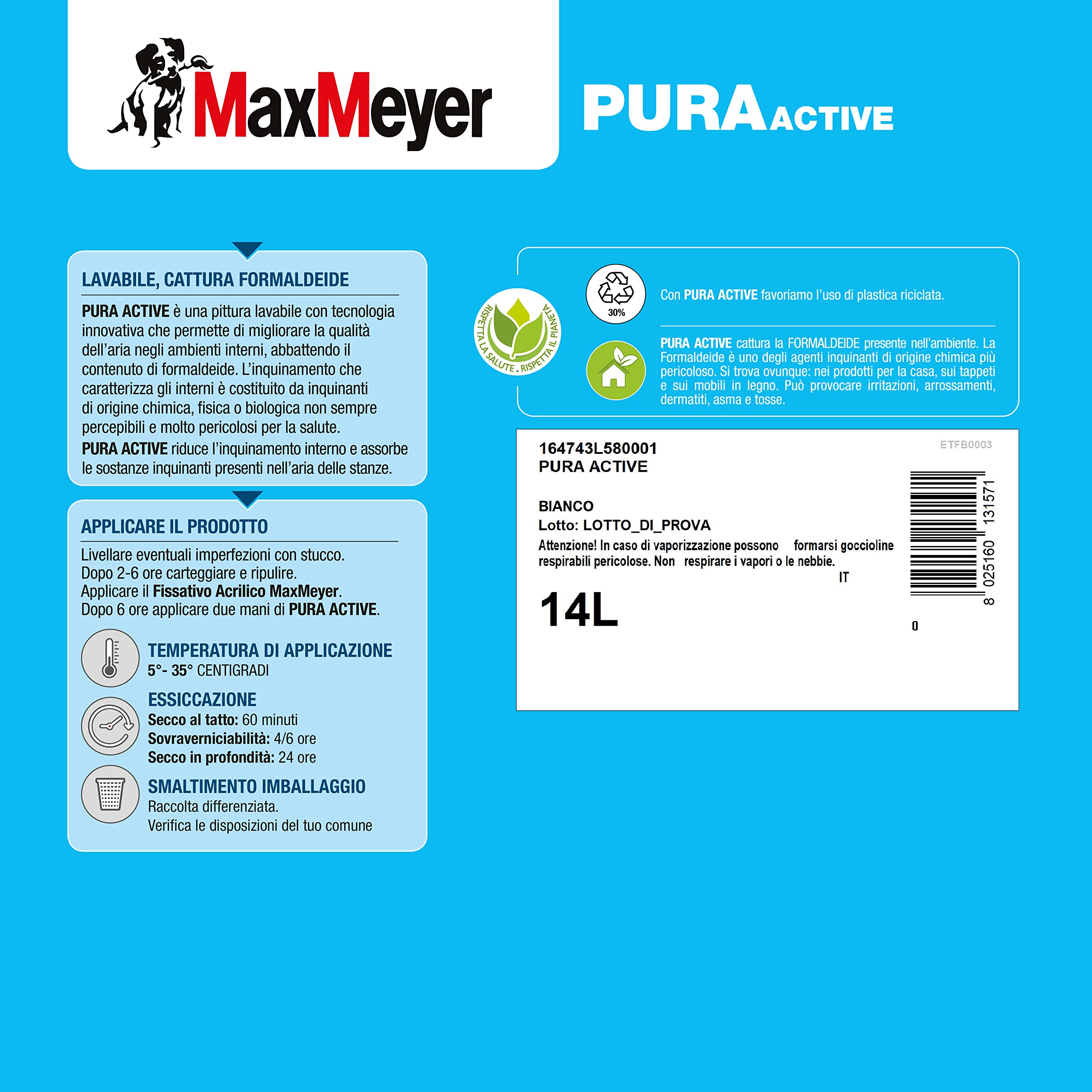 MAXMEYER Pittura per interni Anti-inquinamento Pura Active BIANCO 10+4 L
