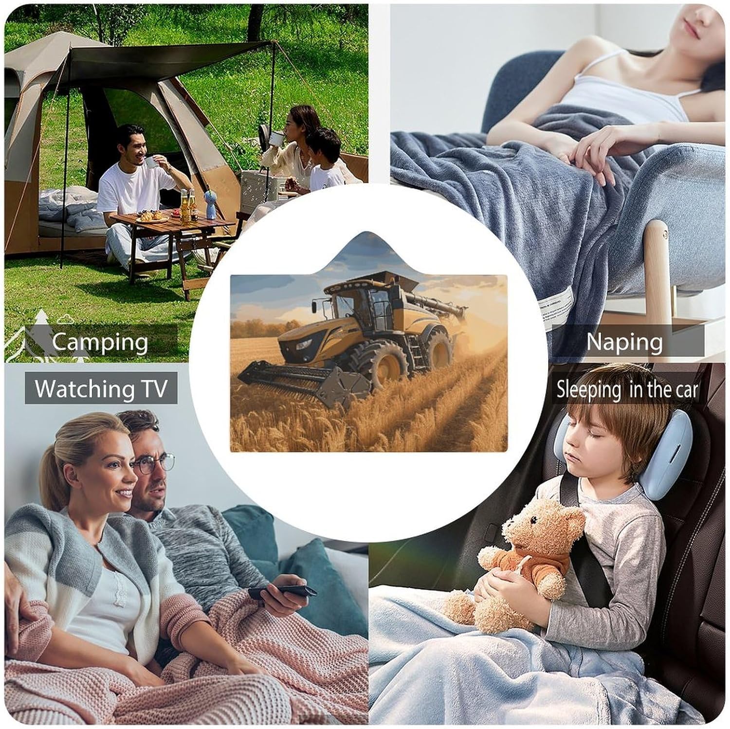 Farm Tractor Harvest Wearable Hooded Blanket, Ultra Soft Arctic Velvet Cape Cloak Unisex - Cozy Wearable Blanket