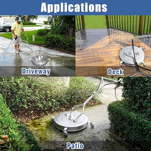 Miniatura 6 de JANZ Limpiador de superficie de lavadora a presión de 24 pulgadas con 4 ruedas, mango doble, carcasa de acero inoxidable, 4 núcleos de boquilla de