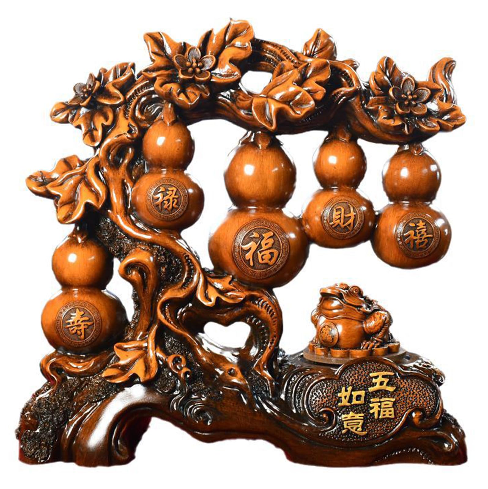 Feng Shui Resin Gourd &Golden Toad Statue Figurines for Wealth and Success