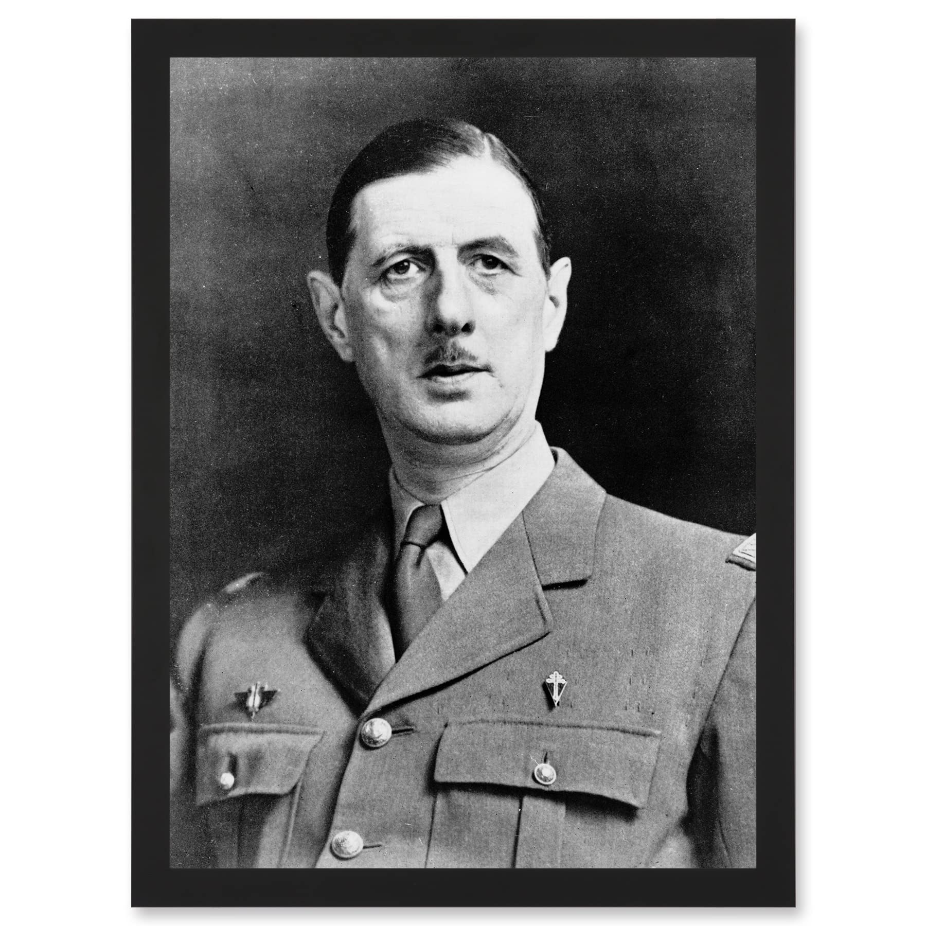 Artery8 President War General Charles De Gaulle French Portrait A4 Artwork Framed Wall Art Print
