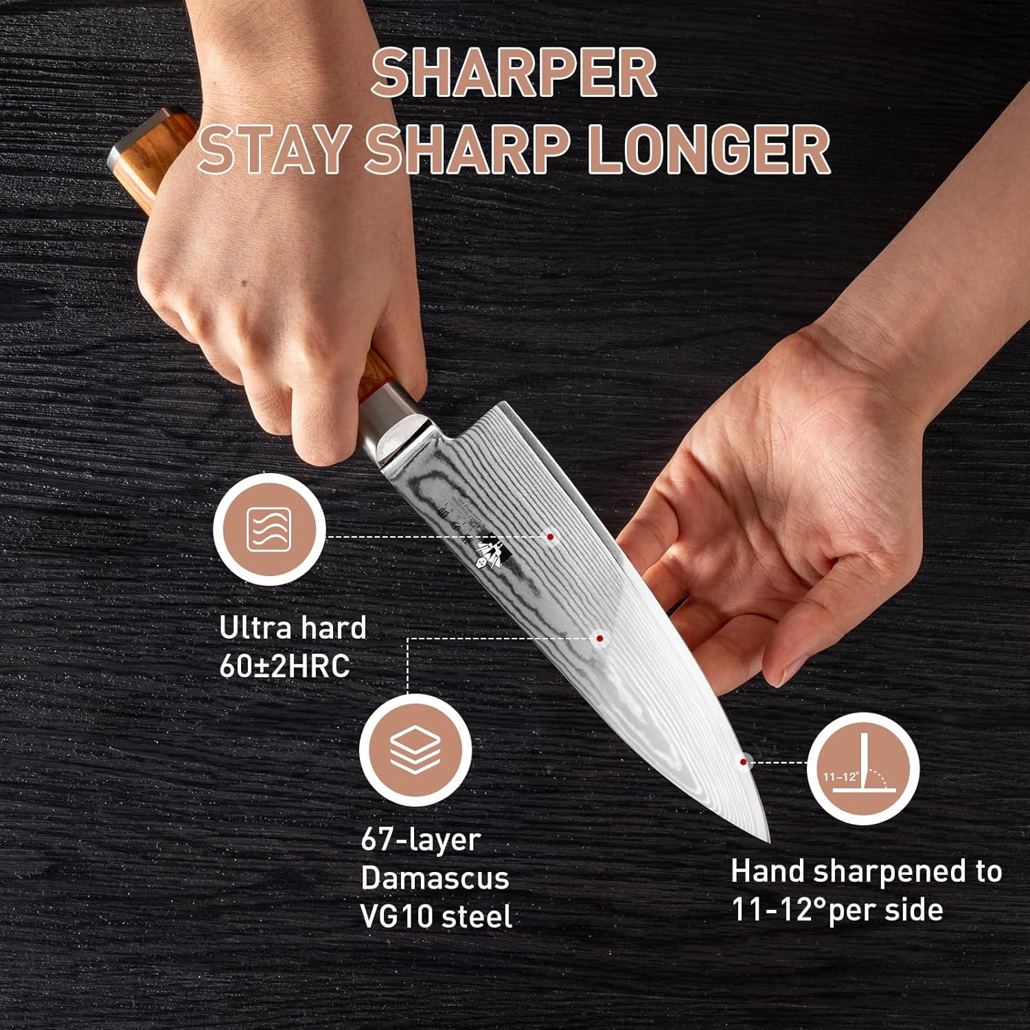 Chef Knife 6 inch Damascus Knife 67-Layer Damascus VG10 Steel- Olive Wood Handle - Razor Sharp Kitchen Knife with Exquisite Box