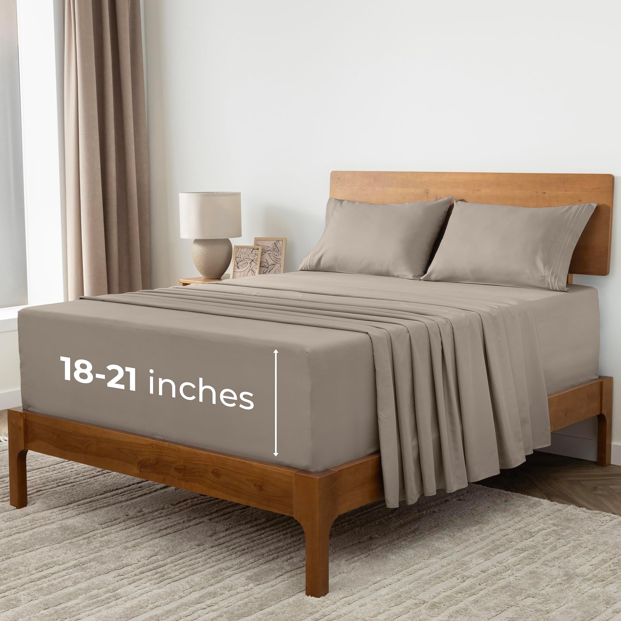 Mellanni Extra Deep King Sheets - 4 PC Iconic Collection Bedding - Hotel Luxury, Ultra Soft, Cooling Bed Sheets - Wrinkle, Fade, Stain Resistant (King, Tan)